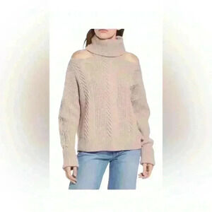 NEW PAIGE Women's LORILEE COLD SHOULDER Cable knit SWEATER IN WILD ROSE Size XS